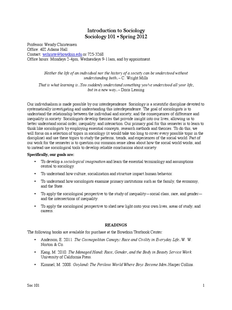 Introduction to sociology syllabus pdf sociology academia