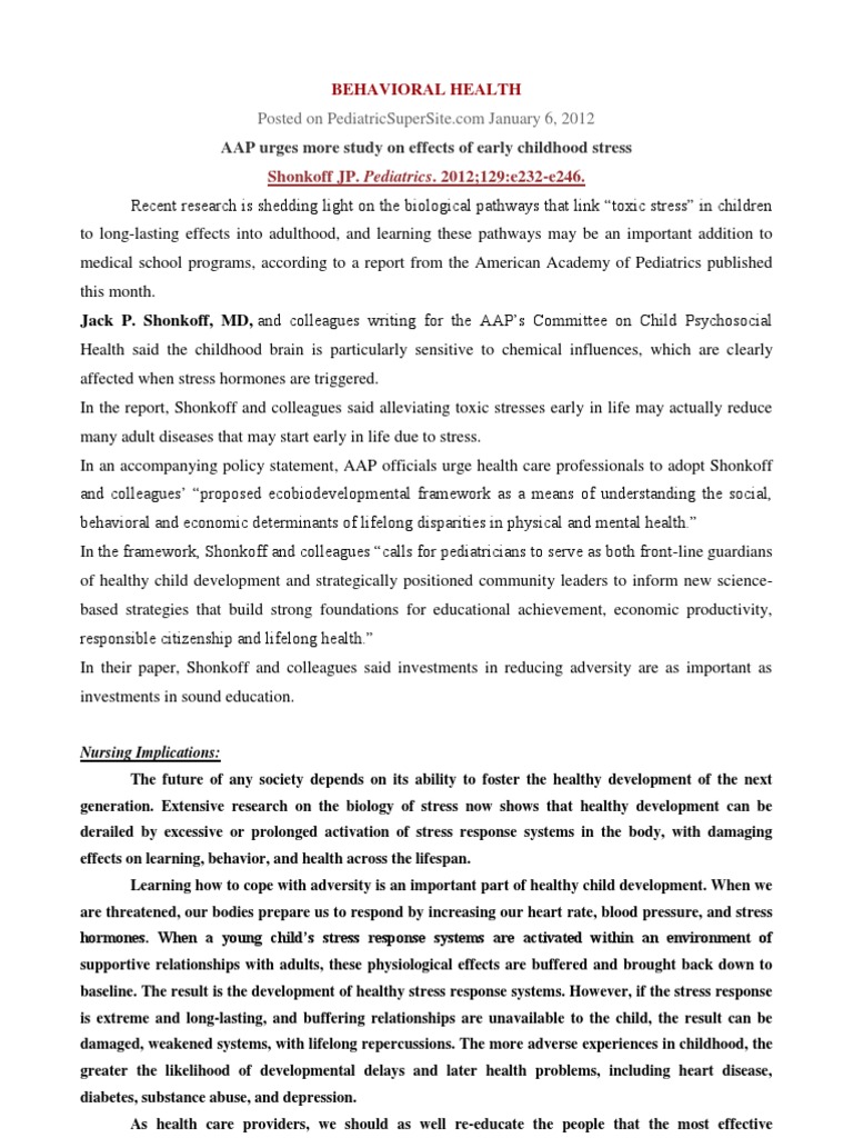 Impact of Early Childhood Stress | PDF | Stress (Biology) | Child ...