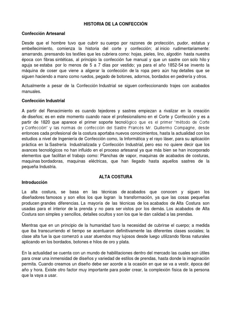 Evolución de la Confección y Alta Costura | PDF