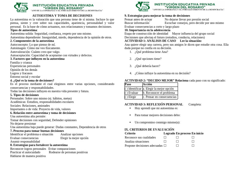 Autoestima y Toma de Decision | PDF | Autoestima | Toma de decisiones