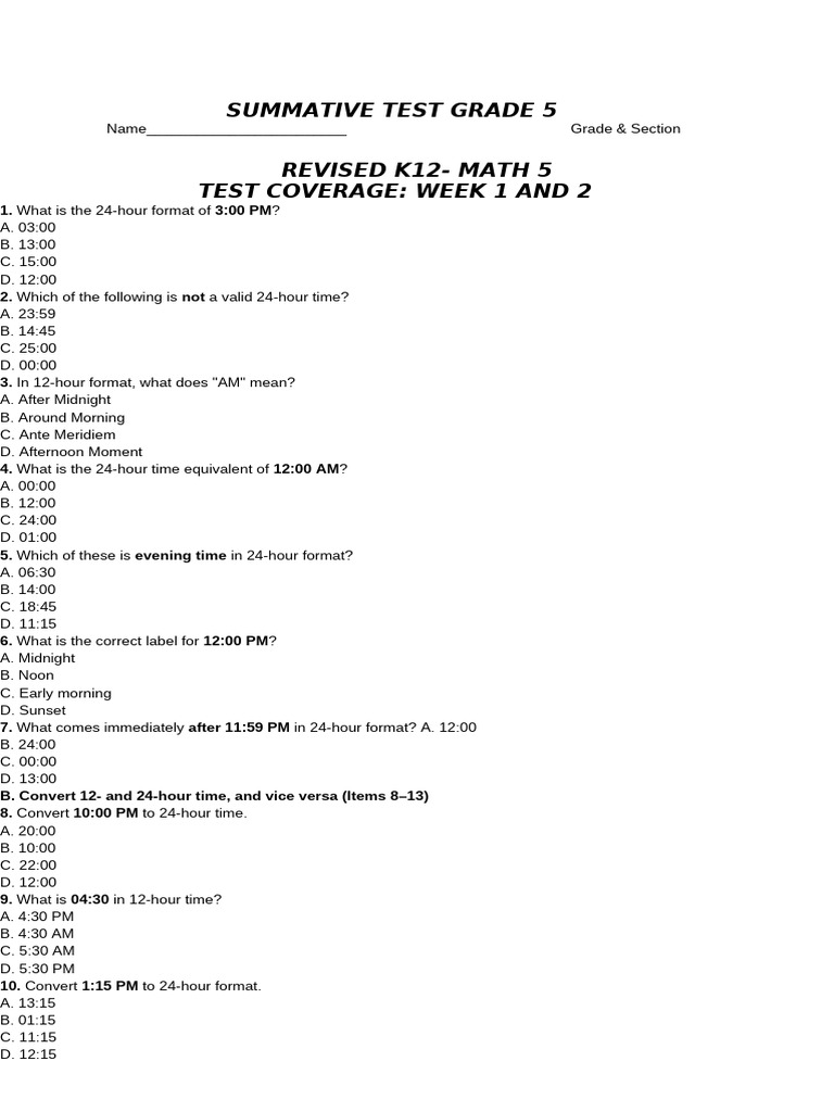 Revised Summative - Math 5 | PDF