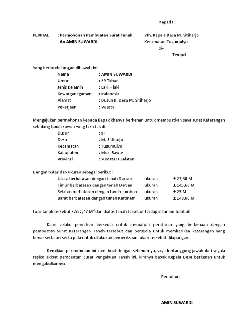 Surat Ket Jual Beli Tanah