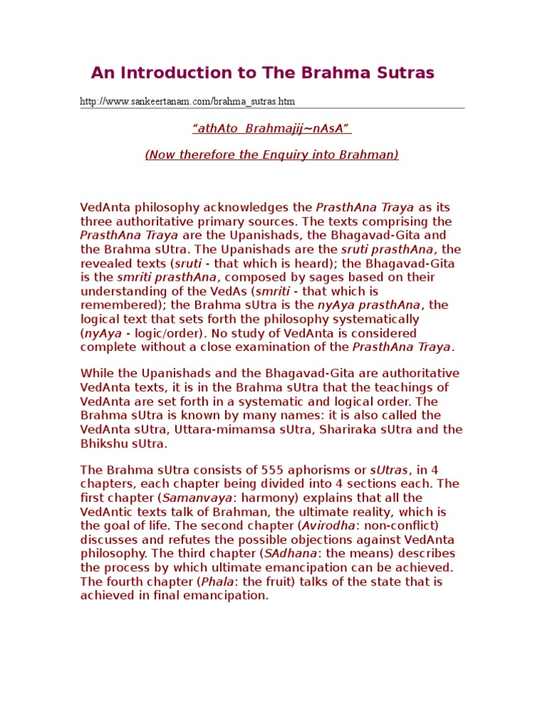 Overview of the Brahma Sutras | PDF | Vedanta | Brahman
