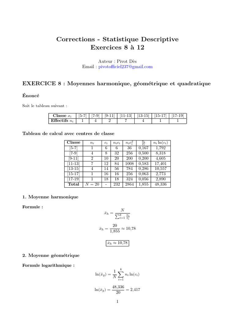 Exo 8-12 TD Statistique | PDF | Mathématiques | Arithmétique
