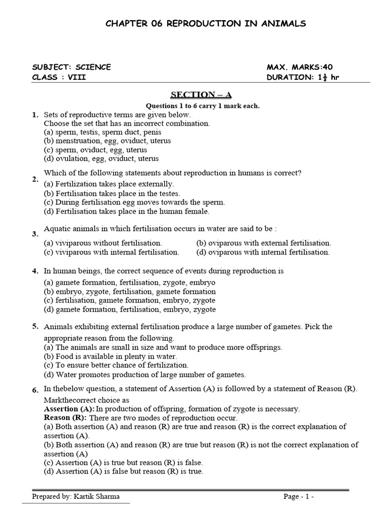 Reproduction Class 8 by Kartik Sharma | PDF | Fertilisation | Sexual ...