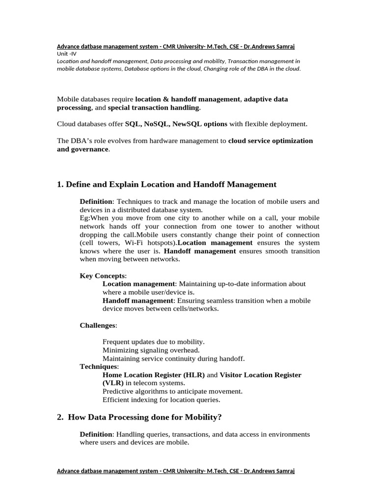 Unit-IV Notes ADBMS | PDF | Cloud Computing | Databases