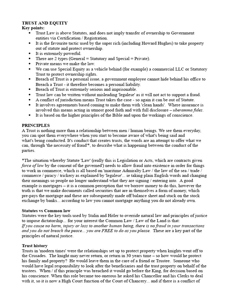 00 Trust.and.Equity.summary (2) | PDF | Mortgage Law | Equity (Law)