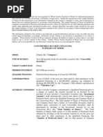 Form of Convertible Security Term Sheet