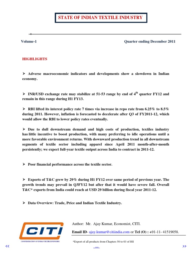 Indian Textile Industry Q4 FY12 Outlook | PDF | Inflation | Exchange Rate