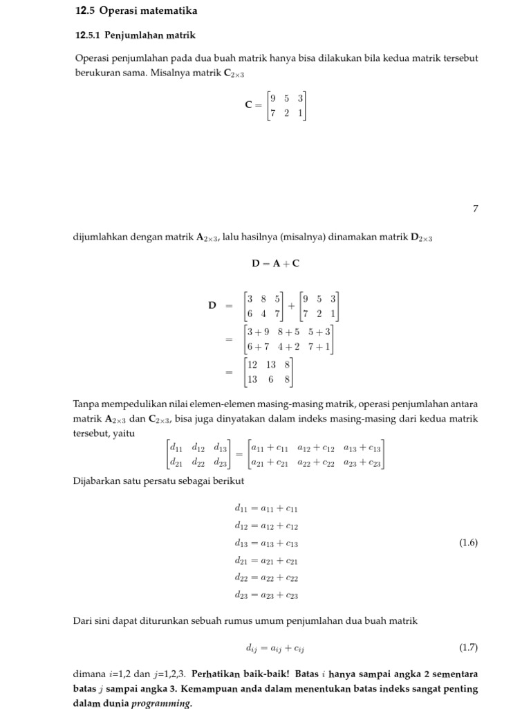 Operasi Matematika Matriks Di Matlab | PDF