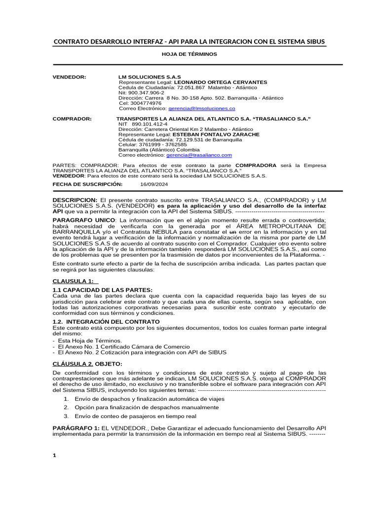 Contrato API Lm Soluciones 2024 | PDF | Secreto comercial | Software