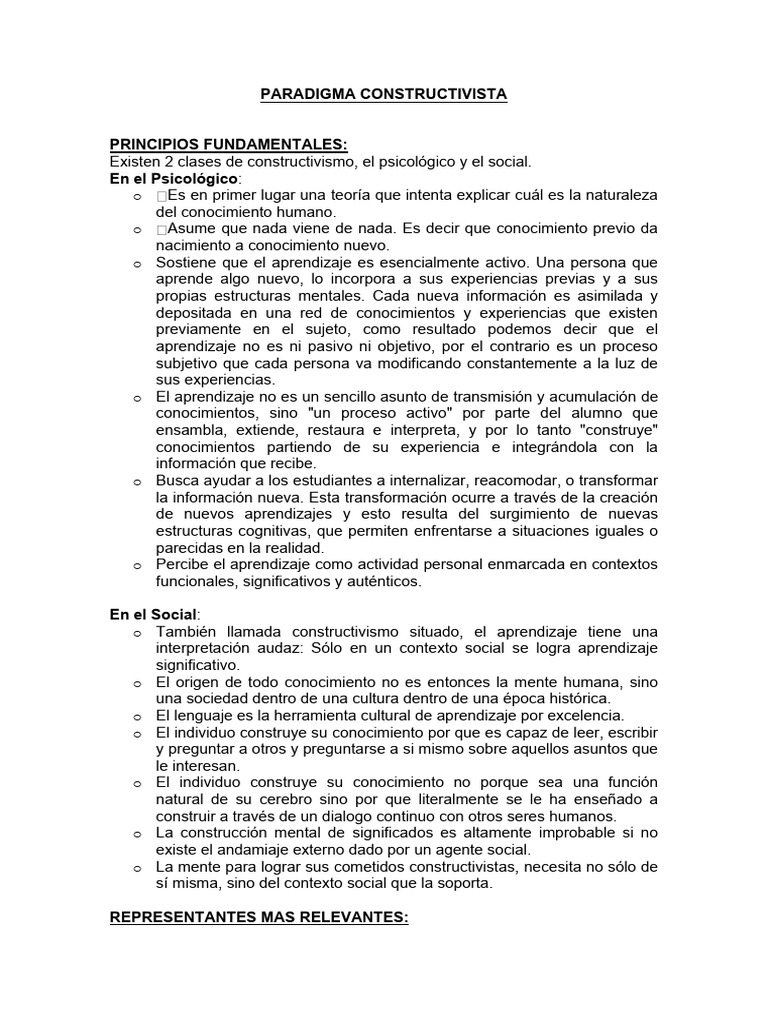 Paradigma Constructivista | PDF | Constructivismo (filosofía de la ...