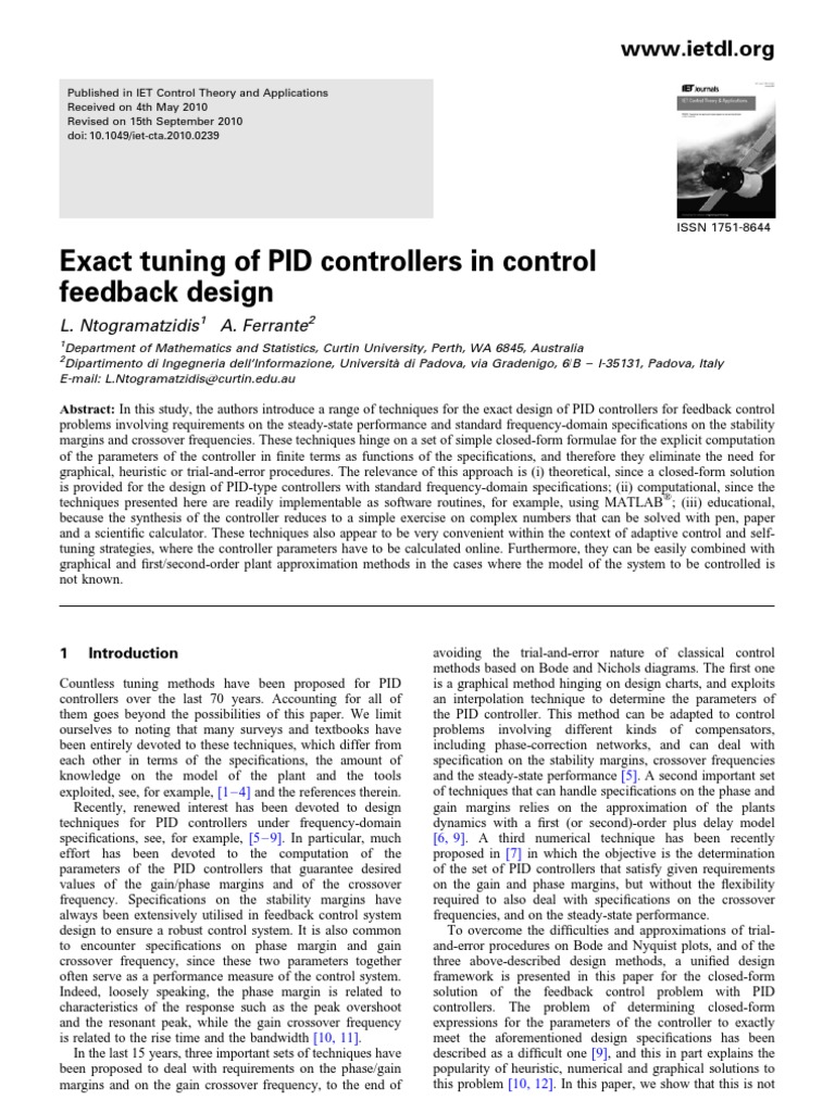 Exact Tuning of PID Controllers in Control Feedback Design: L ...