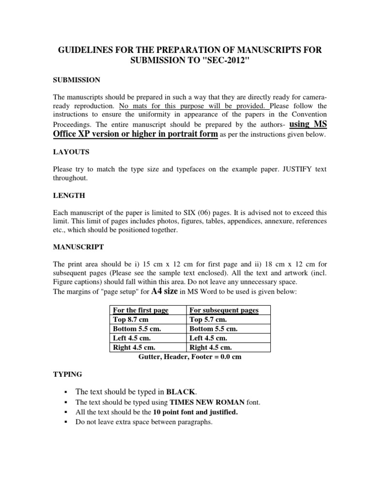 Manuscript Submission Guidelines for SEC-2012 | PDF | Matrix ...