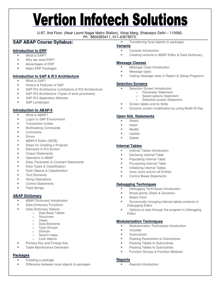 Sap abap course syllabus subroutine information technology