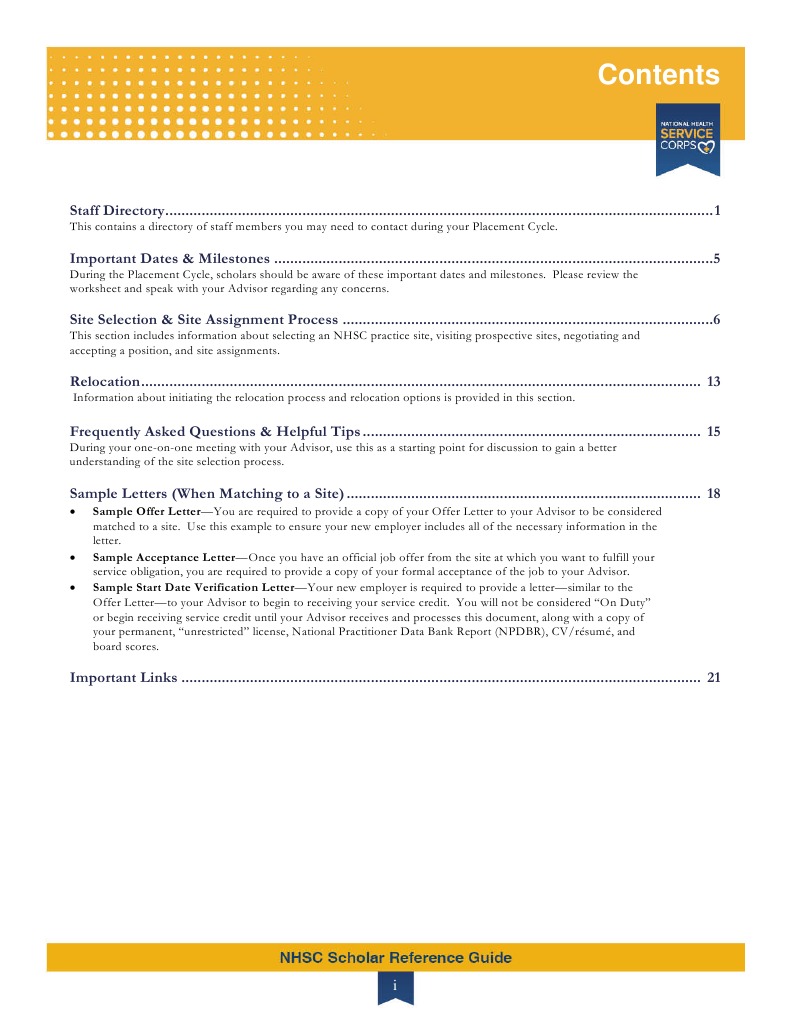 NHSC Scholar Placement Guide | PDF | Per Diem | Residency (Medicine)