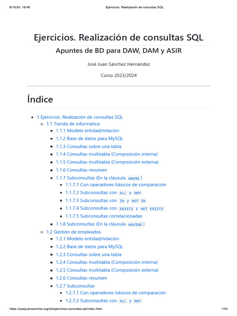 Ejercicios. Realización de consultas 3SQL | PDF | SQL | Gestión de datos