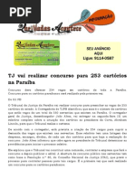 TJ vai realizar concurso para 253 cartórios na Paraíba