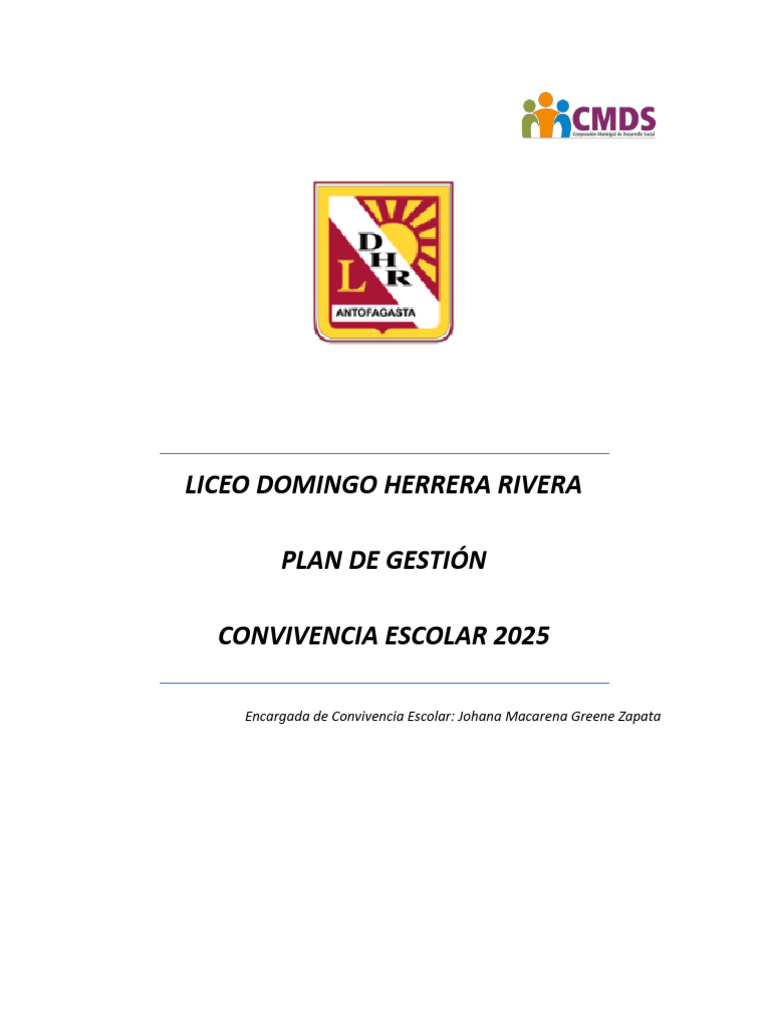 Plan de Gestión Convivencia Escolar LDHR 2025 Actualizado | PDF | Plan ...