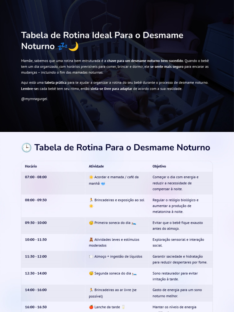Tabela de Rotina Ideal para o Desmame Noturno @myrnnagurgel | PDF | Dormir