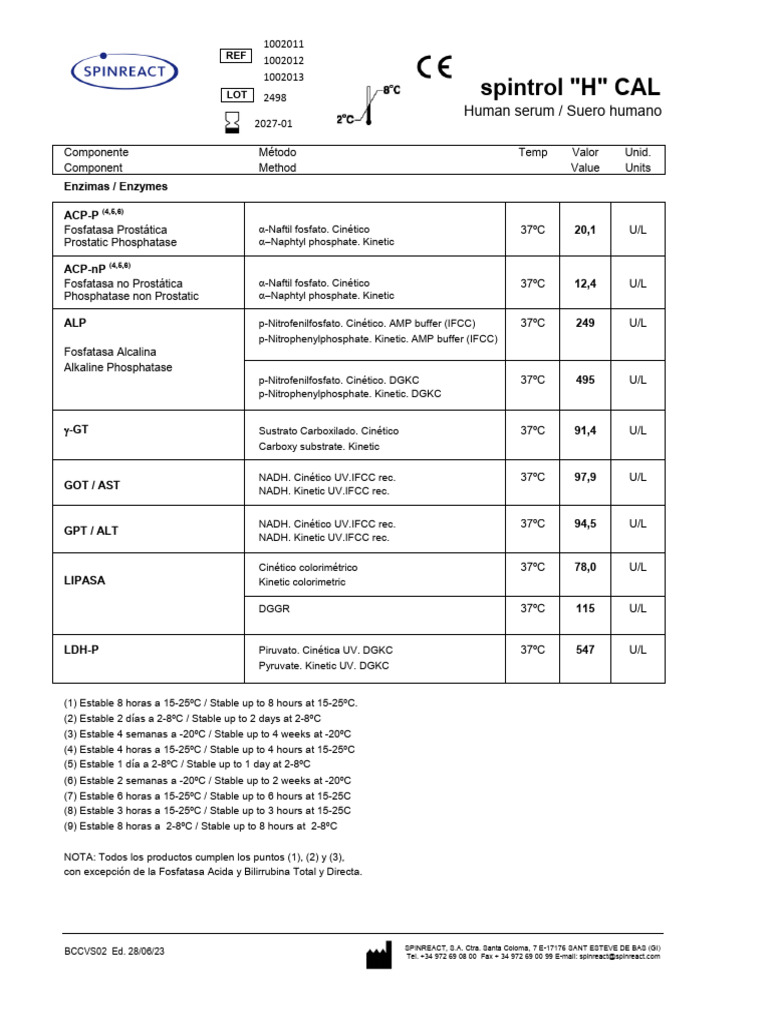 Calibrador Bccvs02 Rev 2023 Spintrol h Calibrador Original Lot 2498 | PDF