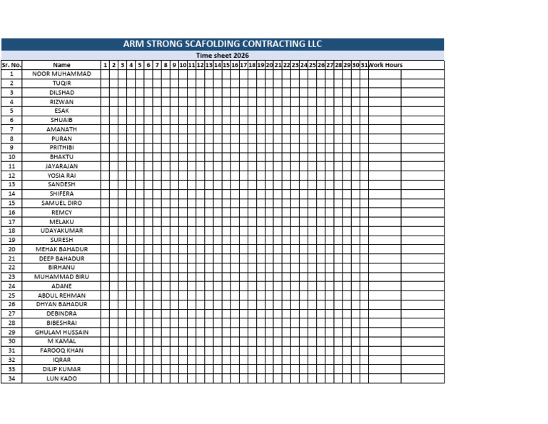 Timesheet 2026 Final | PDF