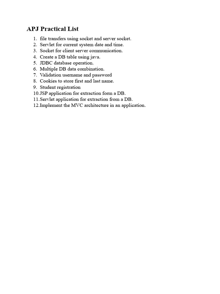 APJ Practical List | PDF