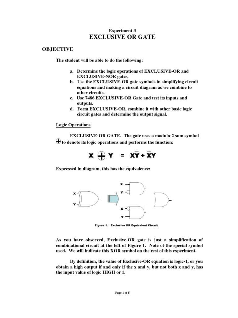 Exclusive or Gate Experiment 3 | PDF | Logic Gate | Boolean Algebra