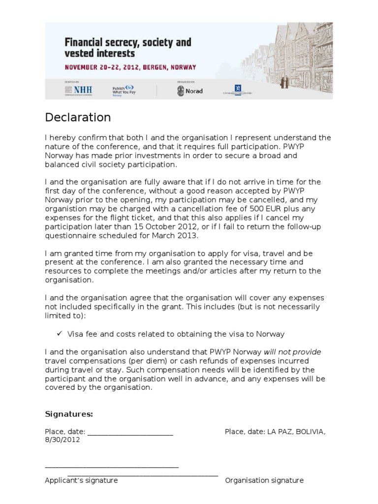 Conference Participation Declaration Form | PDF | Finance & Money ...