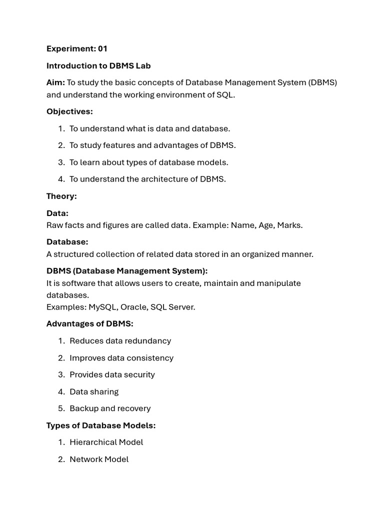 DBMS Experiment 01 To 11 | PDF | Databases | Database Index