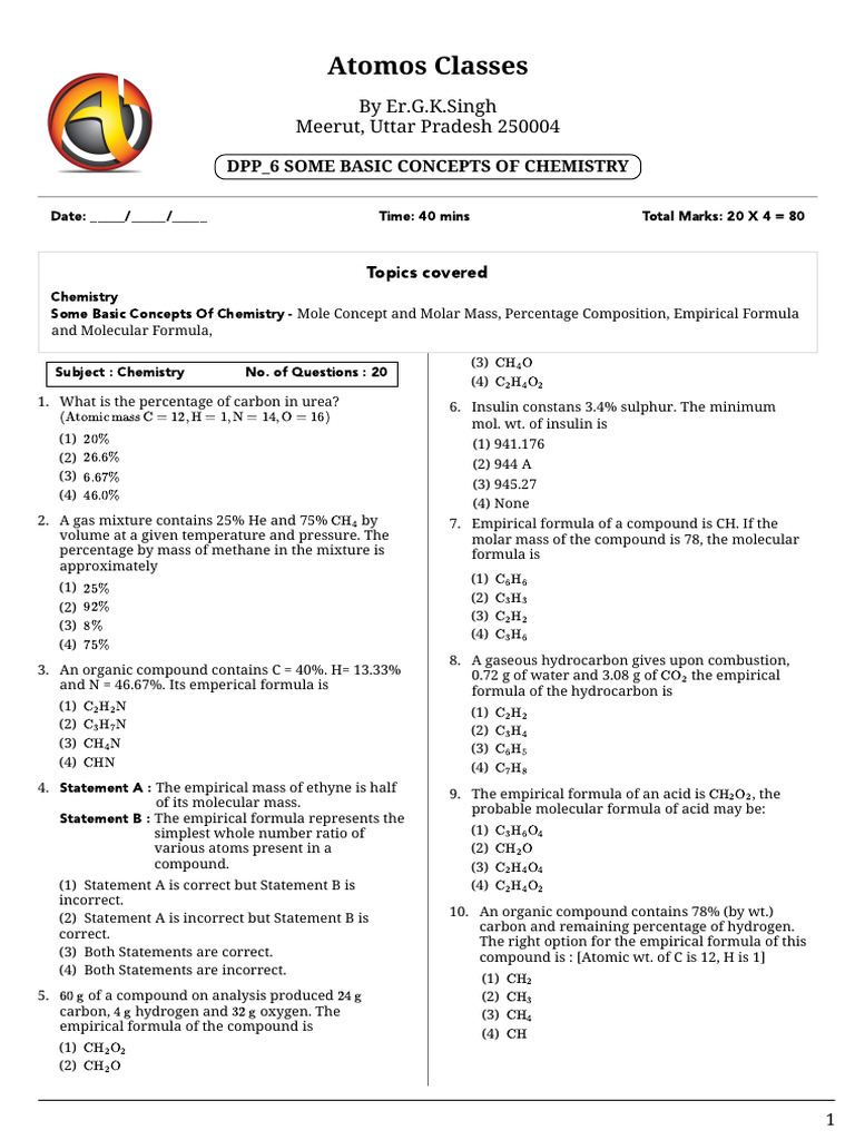 DPP 6 | PDF | Mole (Unit) | Molecules