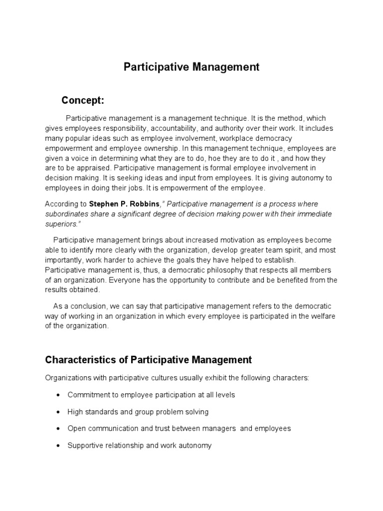Participative Management | PDF | Empowerment | Employment