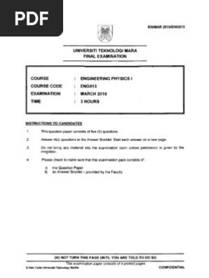 Uitm Foundation Final Exam ENG013 2010  PDF  Friction  Physics