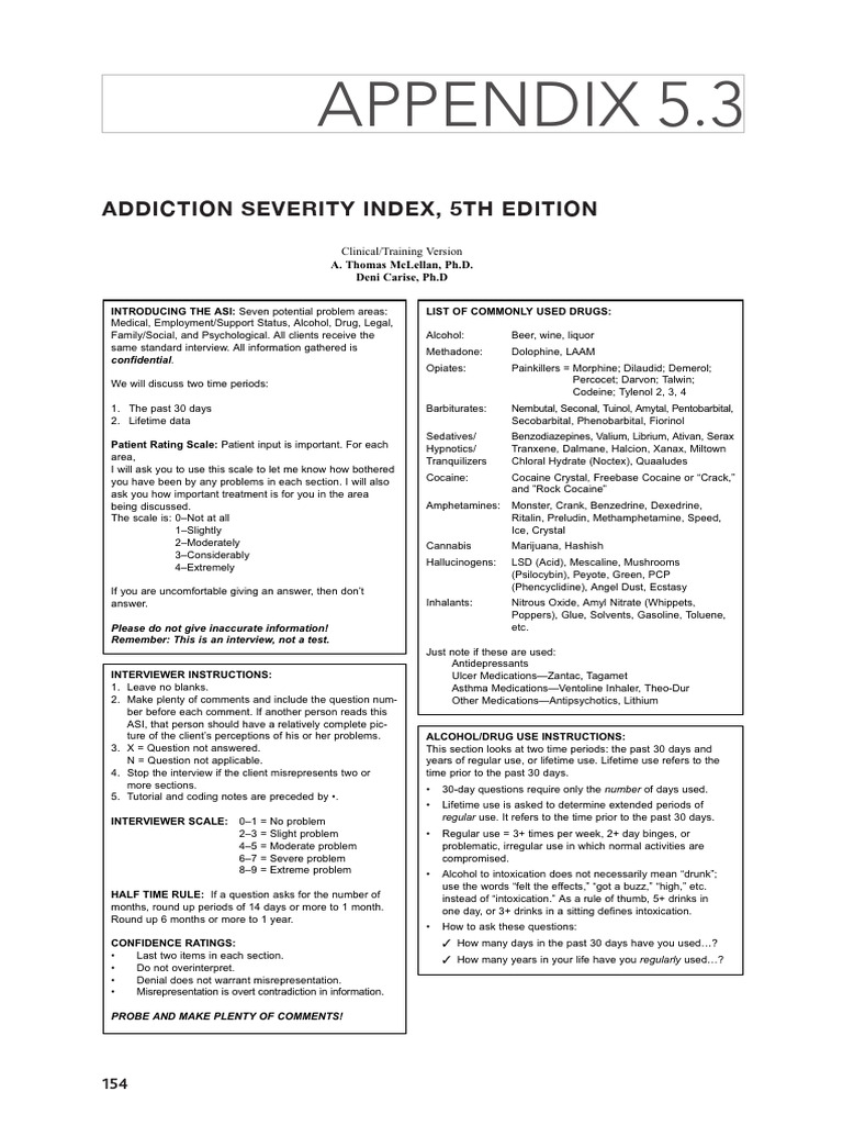 Addiction Severity Index (Asi) | PDF | Substance Abuse