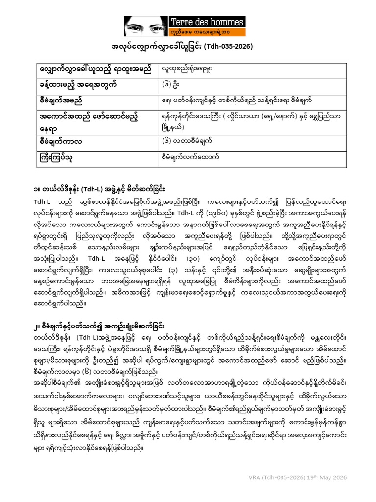 VRA Tdh-035-2026 WASH 6 Community Mobilizers YGN | PDF