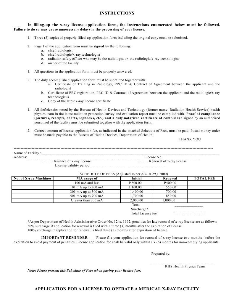 Xray Applicationform | Radiology | Fee