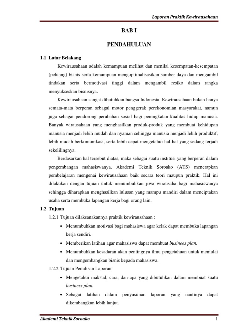 Laporan Praktik Kewirausahaan