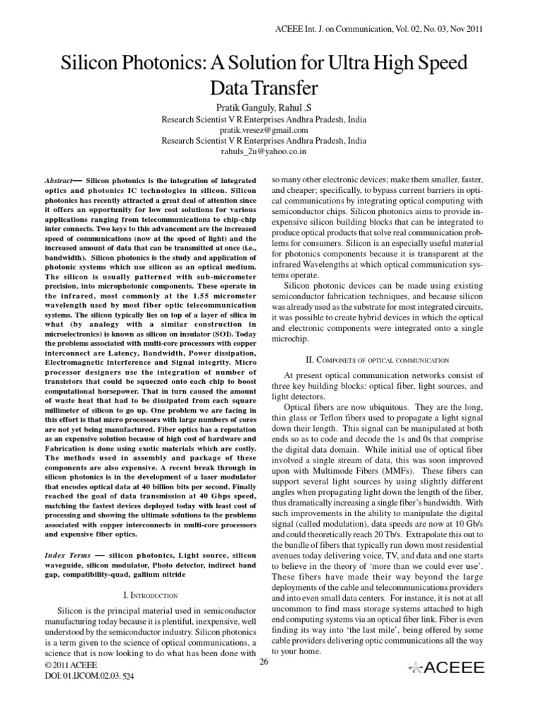Silicon Photonics: A Solution For Ultra High Speed Data Transfer | PDF