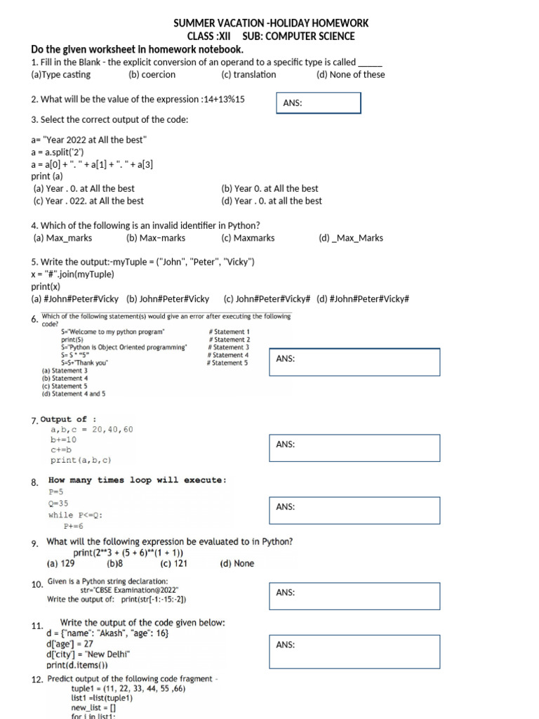 CS HHW - 2026 | PDF | Computer Programming
