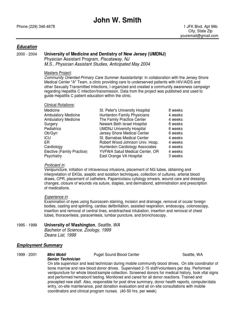 New Physician Assistant Cv Physcian Assistant New Graduate Resume - Curriculum Vitae - MS Word Template