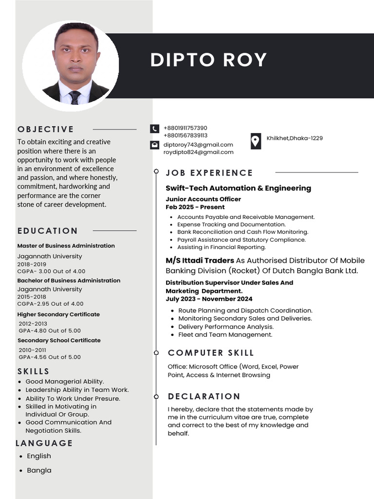Resume of Dipto Roy | PDF