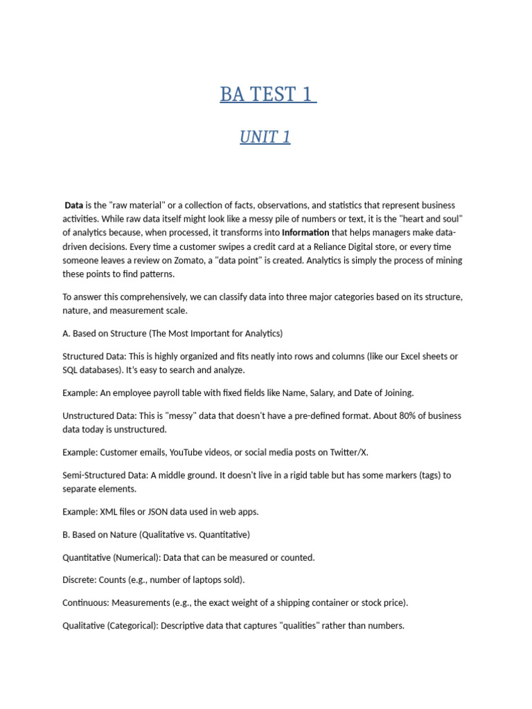 Ba Test 1 | PDF | Analytics | Level Of Measurement