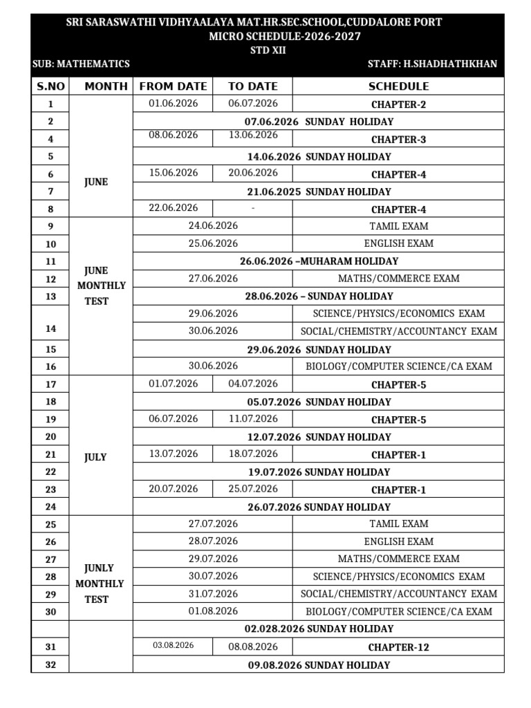 Micro Schedule Xii 2026 27 | PDF | Science