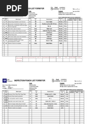 Punch List Format