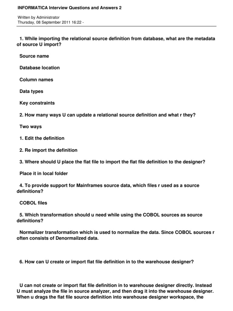 Informatica Interview Q&A Guide | PDF