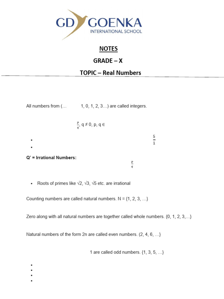Real Numbers Notes | PDF | Numbers | Real Number