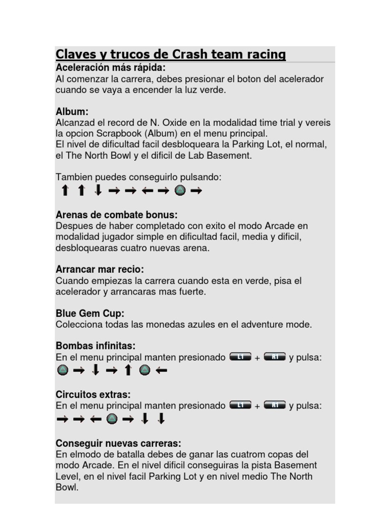 Trucos y claves para Crash Team Racing | PDF | Videojuegos ...