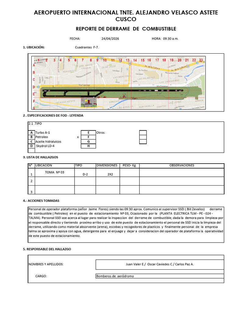 Reporte de Derrame de Combustible 24-04-2026 | PDF