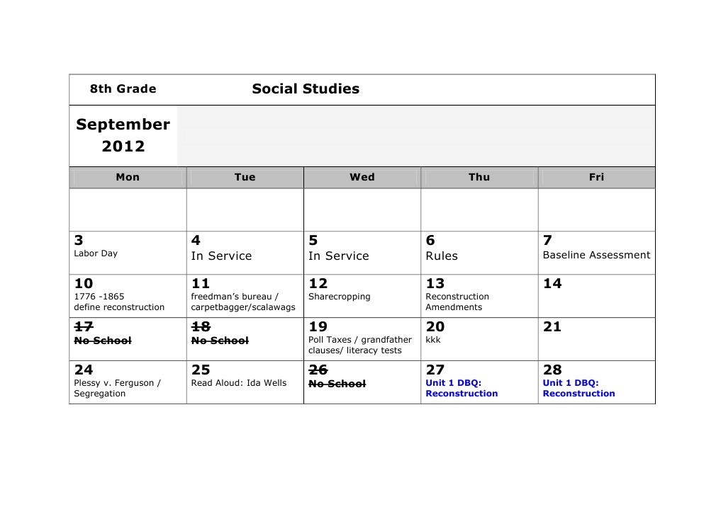 8th Grade Social Studies Curriculum Calendar | PDF | African American ...