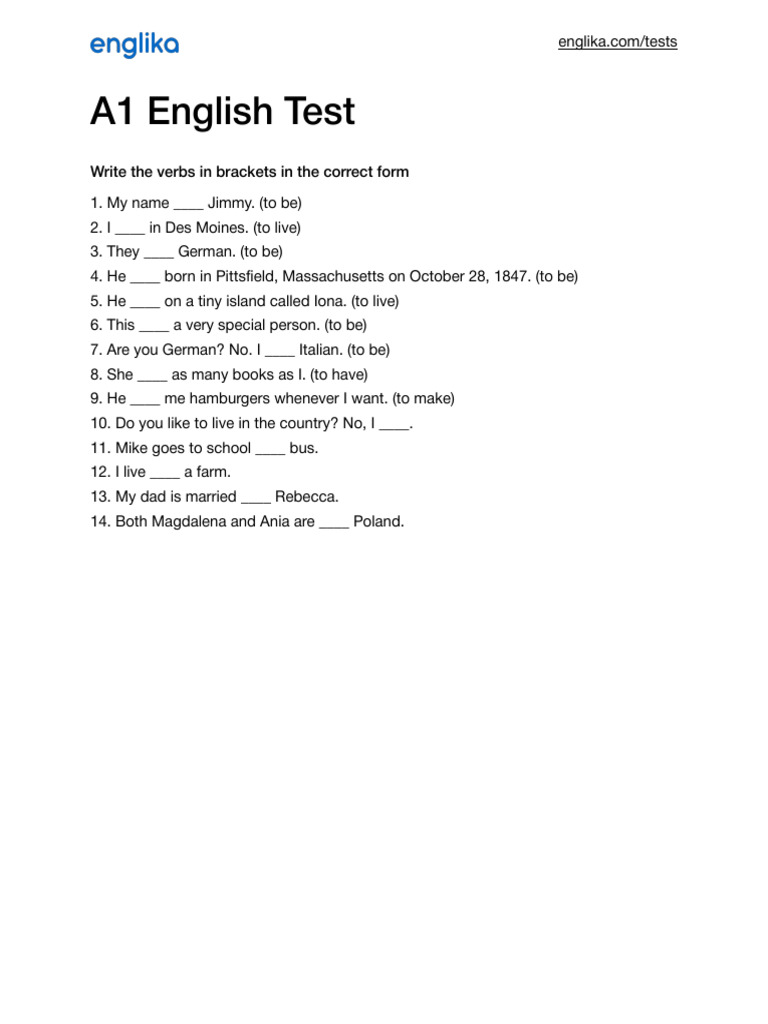 A1 English Test en | PDF